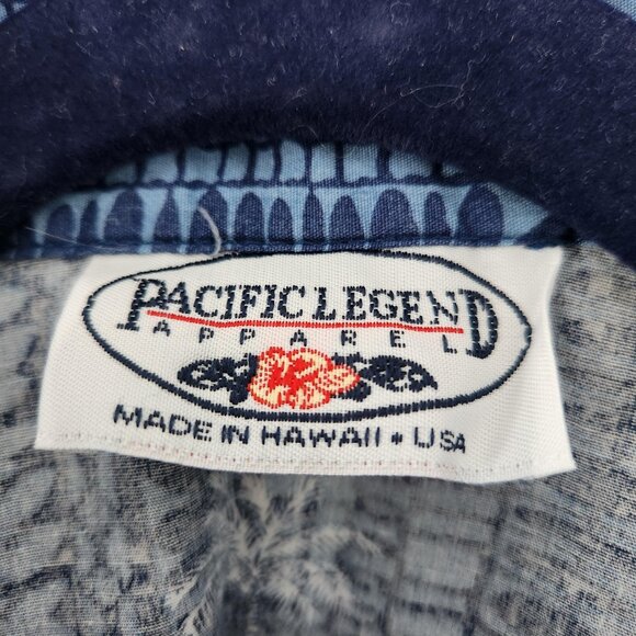 Pacific Legend Youth Medium Hawaiian Shirt Blue Palm Tree Aloha Button-Up Island - Picture 4 of 6